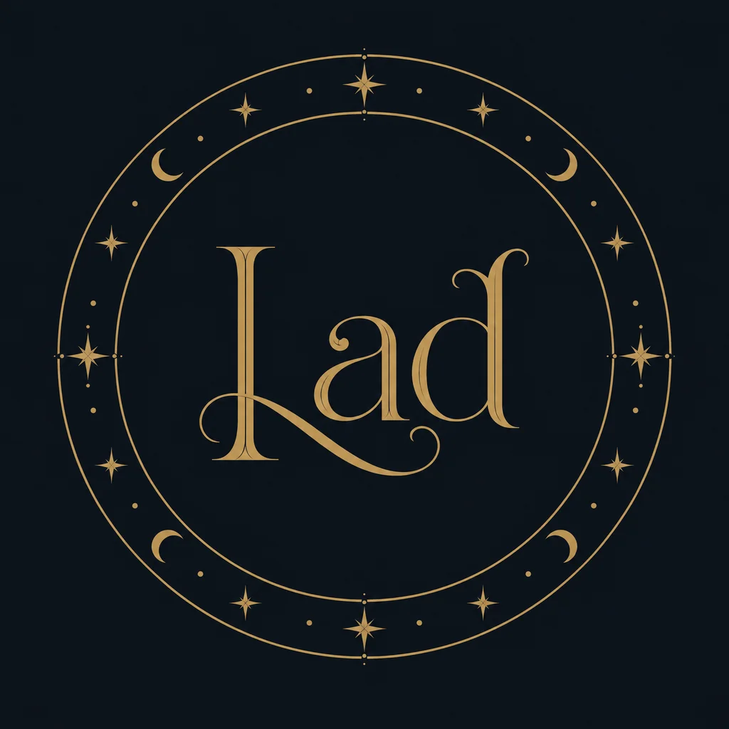 Логотип Lado: буквы Lad в золотом кольце со звёздами